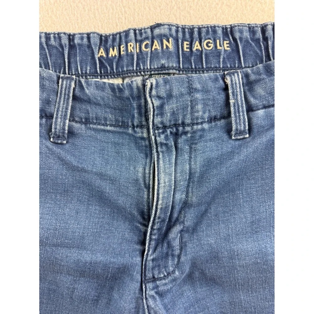 American Eagle Women 6 Trouser Bermuda Shorts Blue Stretch Denim Elastic Back